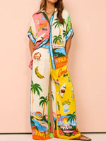 Helena - Set Estampado de Camisa y Pantalón Ancho