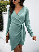Surplice Long Sleeve Side Tie Dress